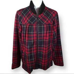 Vintage RELATIVITY RED Tartan Plaid WOOL BLEND Zip Up Bomber Jacket SHACKET SZ.1